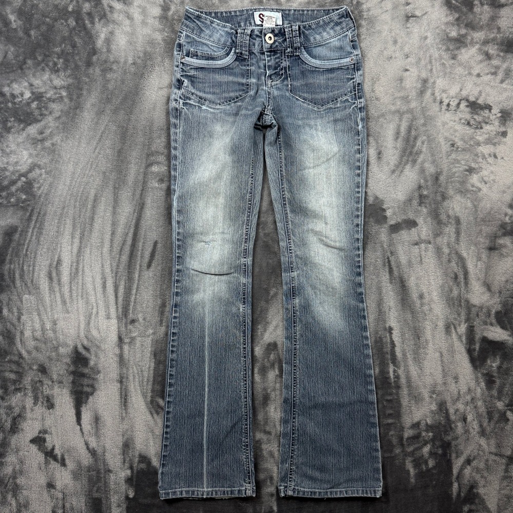 SO Flare Jeans Womens Size 1 Denim Low Rise Embellished Pockets 614015773370